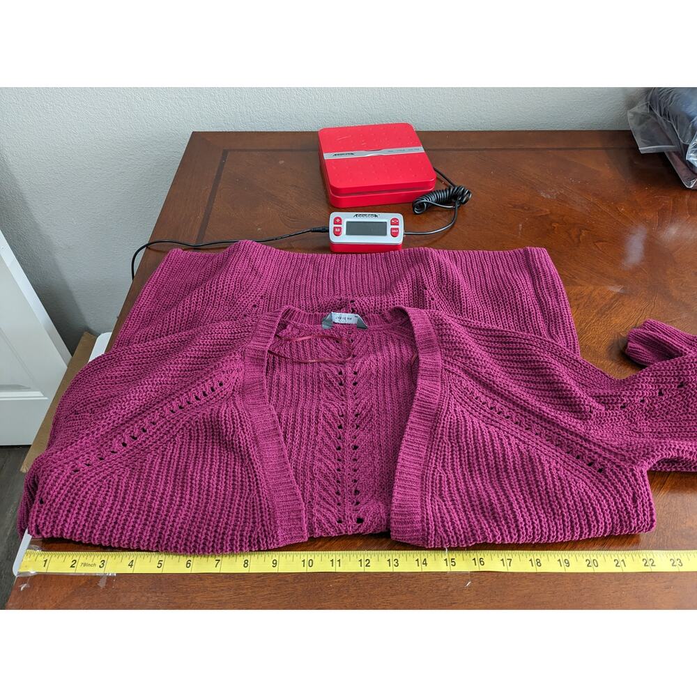 Members Mark Chenille Cardigan Sweater M Raspberry Red Open Front Cutouts‎ Soft - Picture 7 of 12